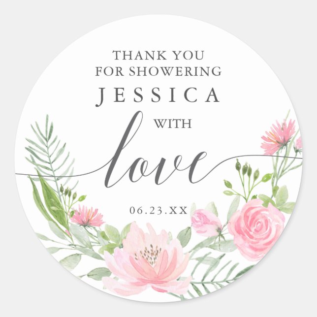 Pastel Blush Shower Favor Sticker (Front)