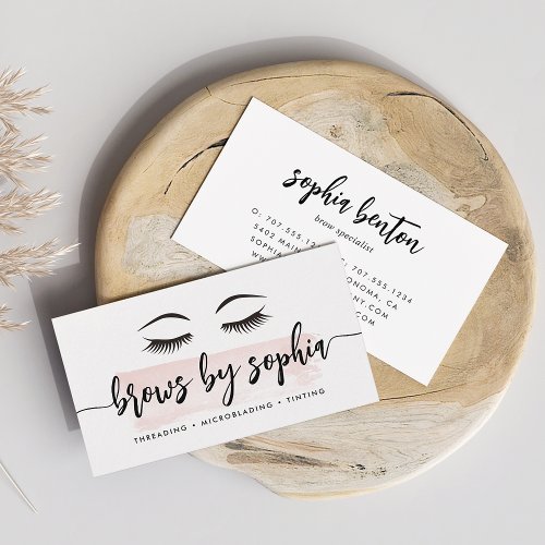 Pastel Blush Watercolor Brow Services Business Card