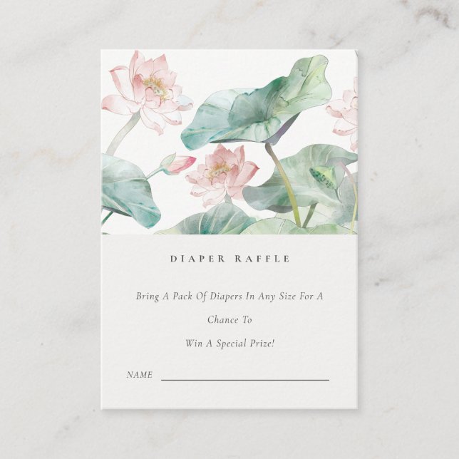 Pastel Blush Waterlily Diaper Raffle Baby Shower Enclosure Card (Front)