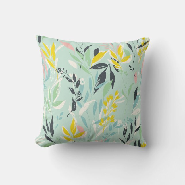 Pastel Bohemian Foliage Pattern Throw Pillow (Front)