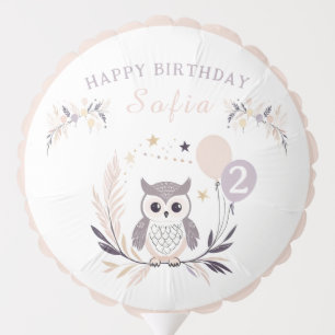 Pastel Boho Baby Owl and Balloons Birthday Balloon