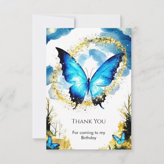 Pastel Boho Butterfly Birthday Thank You Card (Front)