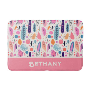 Pastel BOHO Chic Botanical Pattern Custom Name Bath Mat