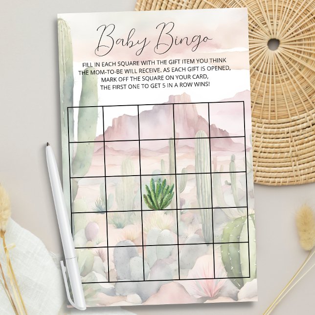 Pastel Boho Desert Cactus Baby Shower Bingo Game Flyer (Creator Uploaded)