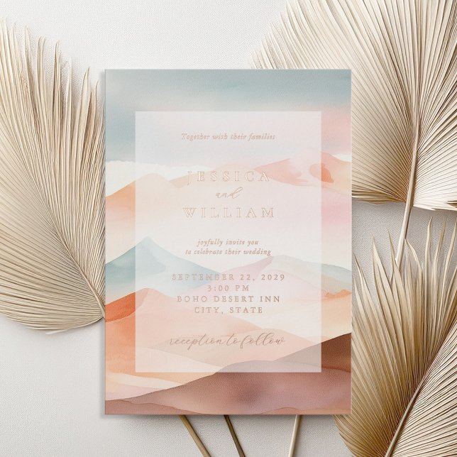 Pastel Boho Desert Wedding Foil Invitation (Creator Uploaded)