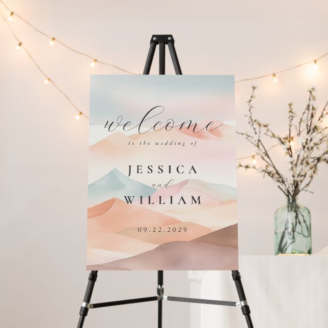 Pastel Boho Desert Wedding Welcome Sign (In Situ (Stand))