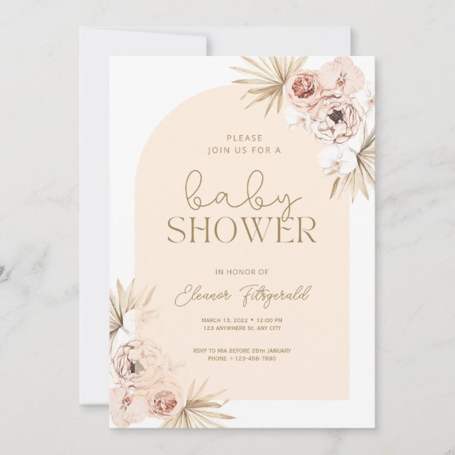 Pastel Boho Floral Arch Baby Shower Invitation (Front)