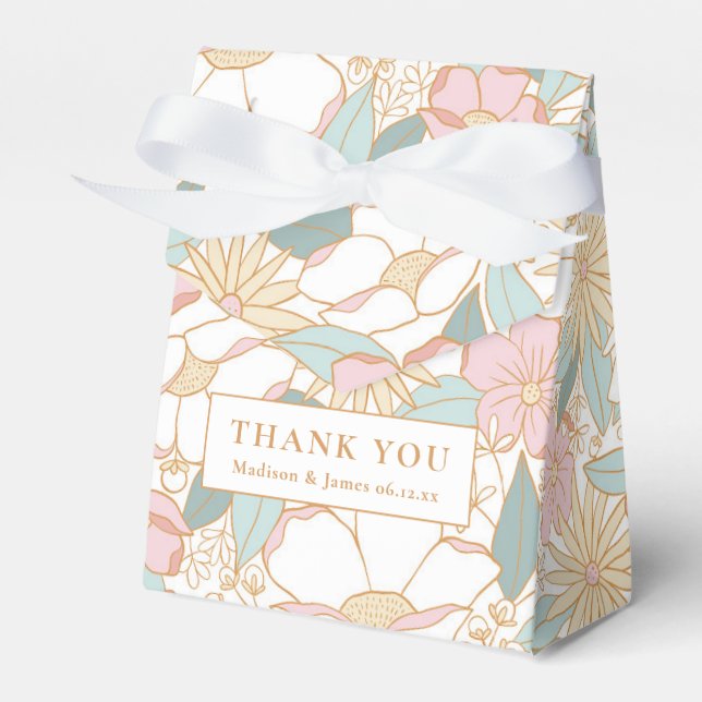 Pastel Boho Floral Pattern Bridal Shower Favor Boxes (Front Side)