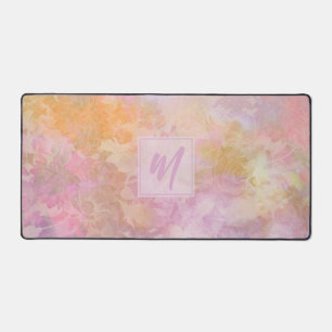 Pastel Boho Floral Pattern Chic Script Monogram Desk Mat