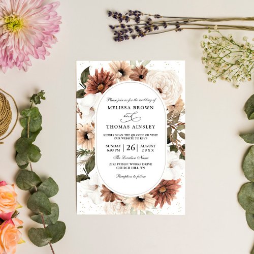 Pastel Boho Flowers Elegant Budget QR Code Wedding Invitation