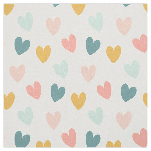 Pastel Boho Hearts-Pinks, Blues, Gold Fabric (Swatch)
