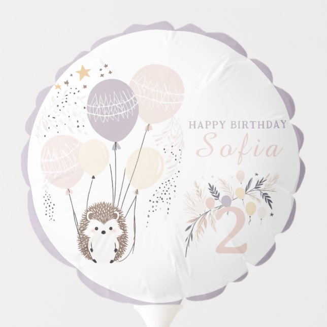 Pastel Boho Hedgehog & Balloons - Birthday Balloon (Back)