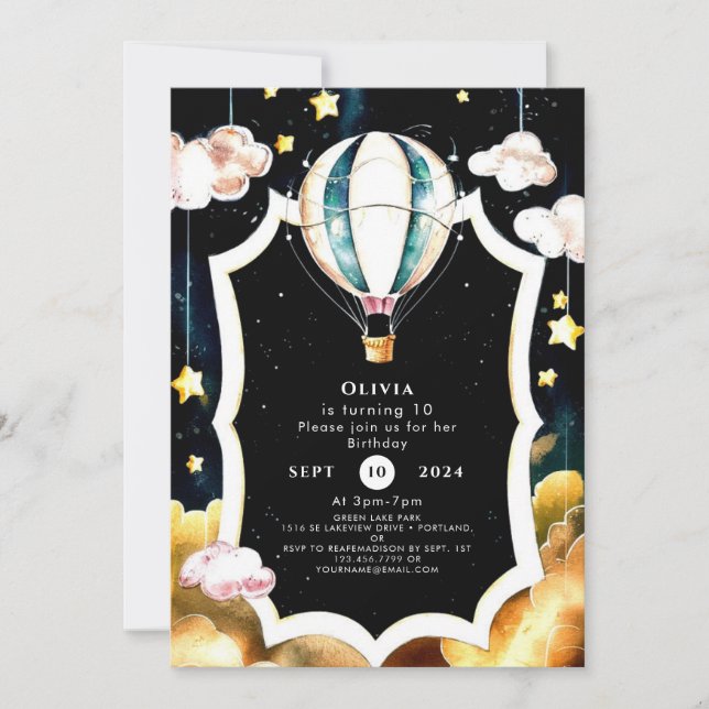 Pastel Boho Hot Air Balloon Birthday Invitation (Front)