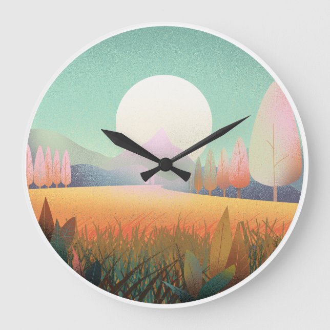 Pastel Boho Mountain Landscape Nature Clock (Front)