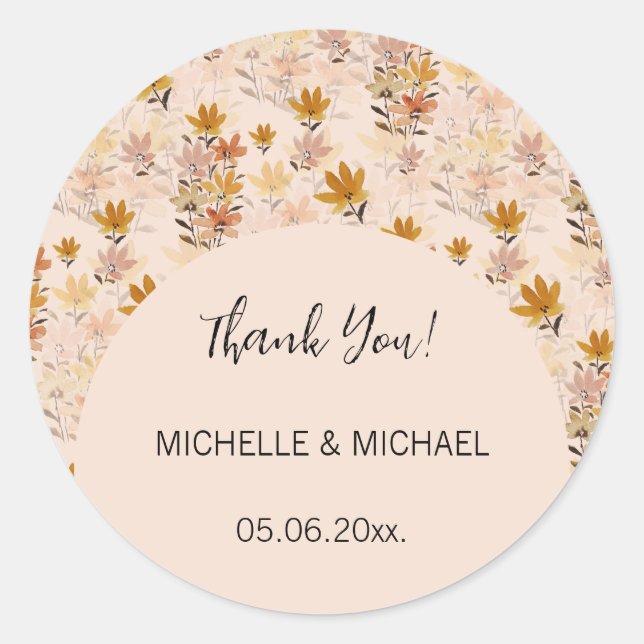 Pastel Boho Mustard Yellow Wildflowers Classic Round Sticker (Front)