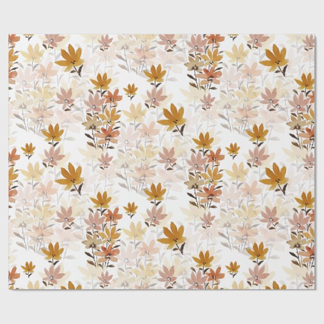 Pastel Boho Mustard Yellow Wildflowers Wrapping Paper (Flat)