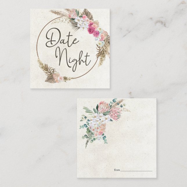 Pastel Boho Neutral Floral Date Night Card (Front/Back)