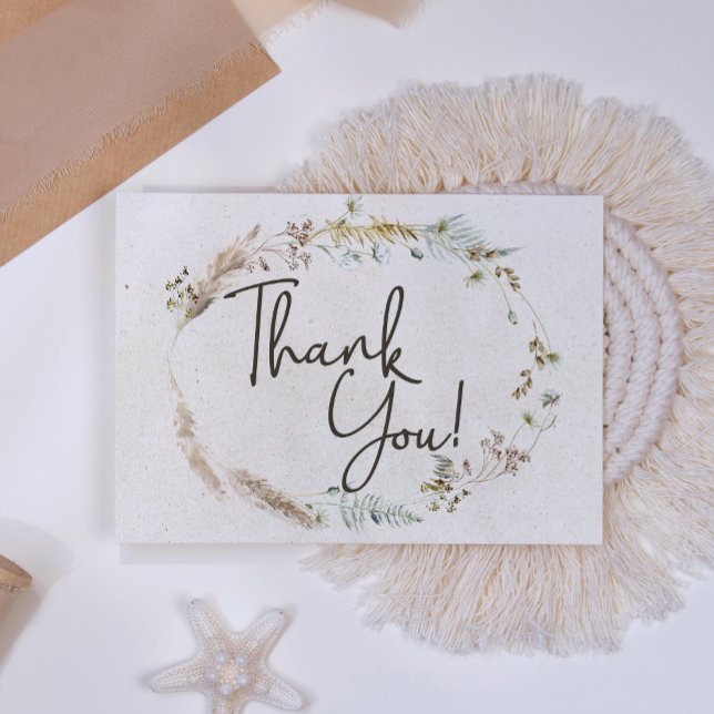 Pastel Boho Neutral Floral Elegant Thank You Card (Creator Uploaded)