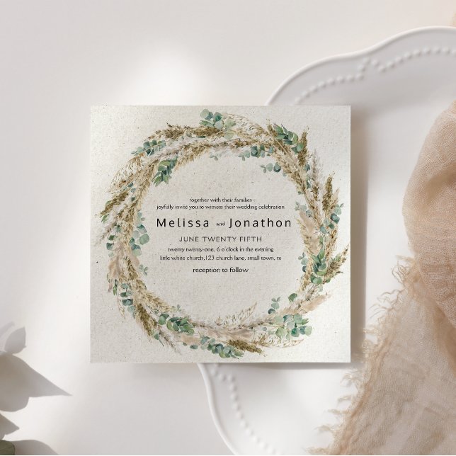 Pastel Boho Neutral Floral Wedding Invitation (Creator Uploaded)