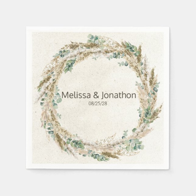 Pastel Boho Neutral Floral Wedding Napkins (Front)