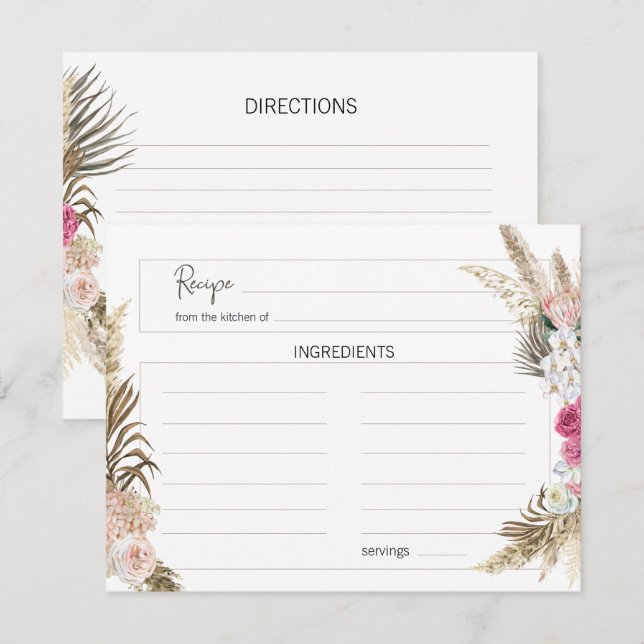 Pastel Boho Neutral Floral Wedding Recipe Card (Front/Back)