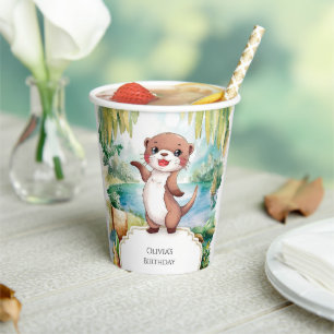 Pastel Boho Otter Birthday Paper Cups