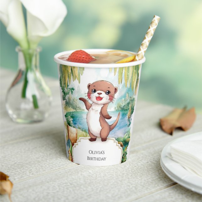 Pastel Boho Otter Birthday Paper Cups (Insitu)