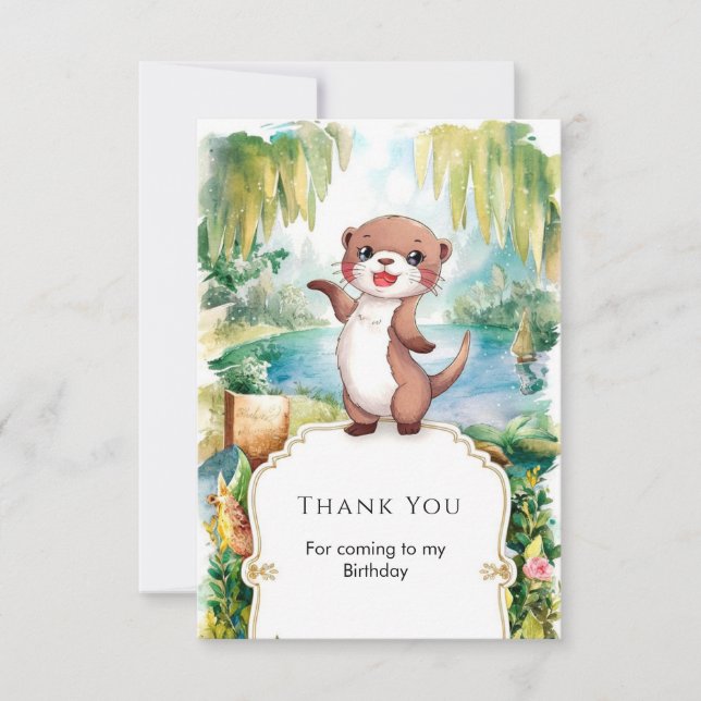 Pastel Boho Otter Birthday Thank You Card (Front)