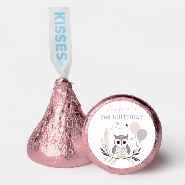 Pastel Boho Owl and Balloons Birthday Hershey®'s Kisses® (Front)