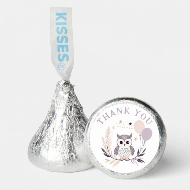 Pastel Boho Owl and Balloons Thank you Hershey®'s Kisses® (Front)