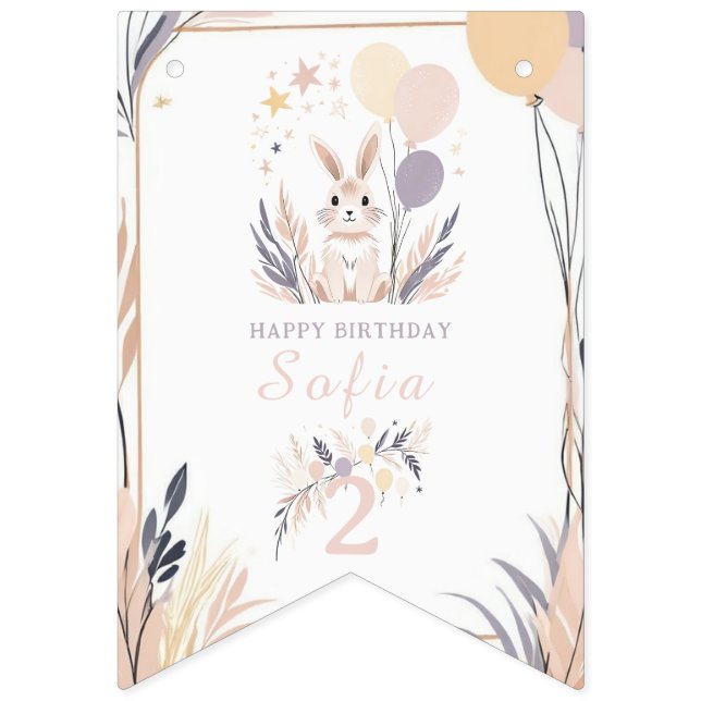 Pastel Boho Rabbit and Balloons Birthday Bunting Flags (First Flag)