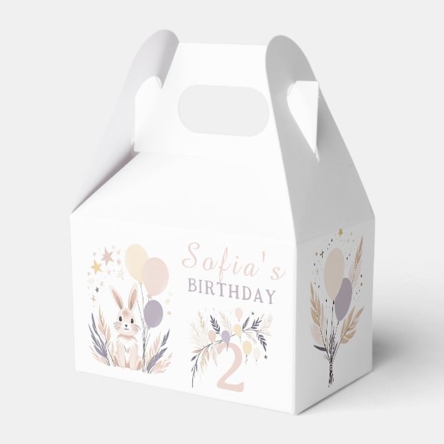Pastel Boho Rabbit and Balloons Birthday Favor Boxes (Front Side)