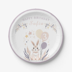 Pastel Boho Rabbit and Balloons Birthday Paper Plates