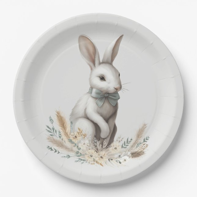Pastel Boho Rabbit Paper Plates (Front)