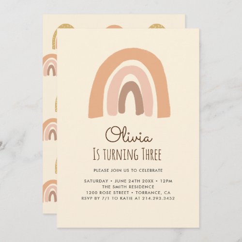 Pastel Boho Rainbow 3rd Birthday Invitation Cards