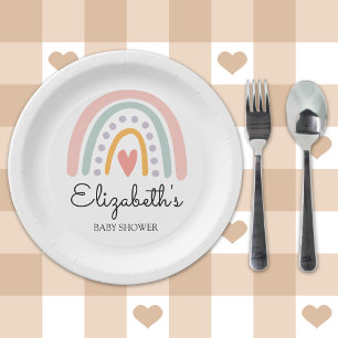 Pastel Boho Rainbow Baby Shower for a Girl Paper Plates