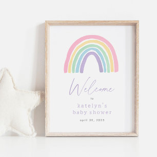Pastel Boho Rainbow Baby Shower Welcome Sign