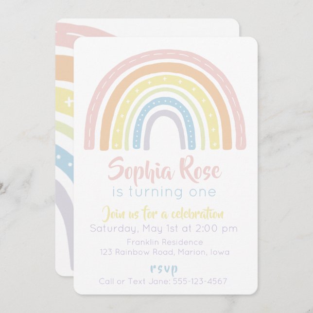 Pastel Boho Rainbow Birthday Invitation (Front/Back)
