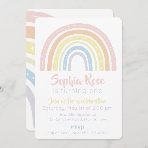 Pastel Boho Rainbow Birthday Invitation