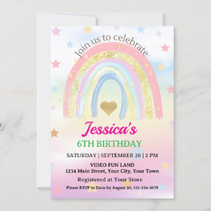 Pastel Boho Rainbow Birthday Party Invitation