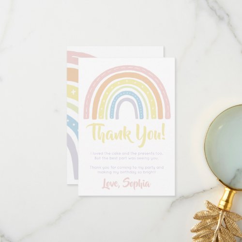 Pastel Boho Rainbow Birthday Thank You Card