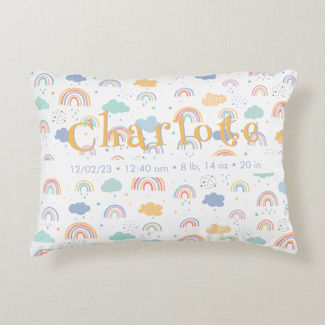 Pastel Boho Rainbow Cloud Pattern Accent Pillow (Front)