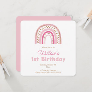 Pastel Boho Rainbow Minimalist Girl 1st Birthday I Invitation