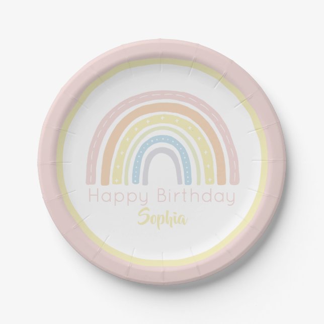Pastel Boho Rainbow Paper Plates (Front)