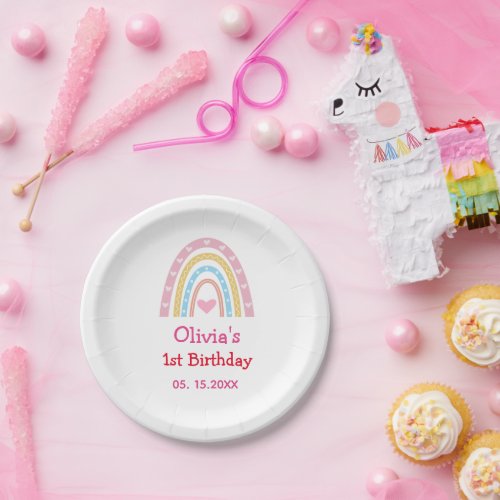 Pastel Boho Rainbow with hearts  birthday party  Paper Plates