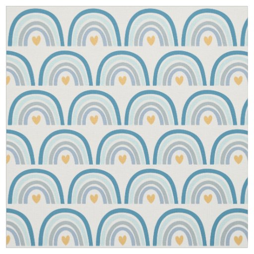 Pastel Boho Rainbows-Blues, Mint, and Gold Fabric