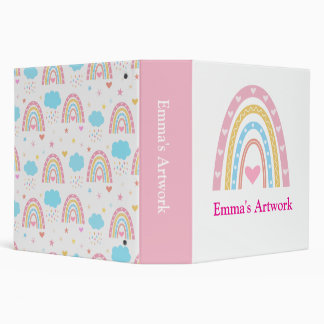 Pastel Boho rainbows children artwork 3 Ring Binder