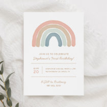Pastel Boho Watercolor Rainbow Girl Birthday Party Invitation