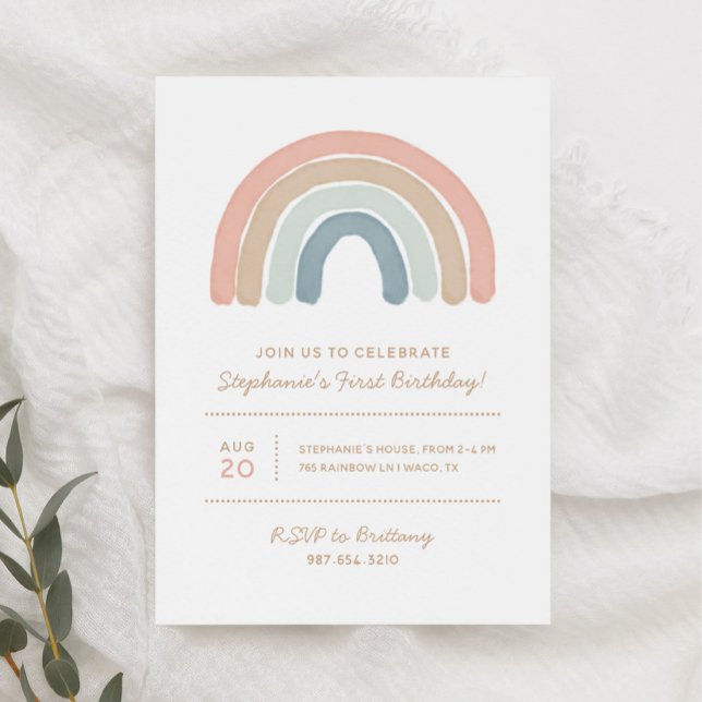 Pastel Boho Watercolor Rainbow Girl Birthday Party Invitation (Creator Uploaded)