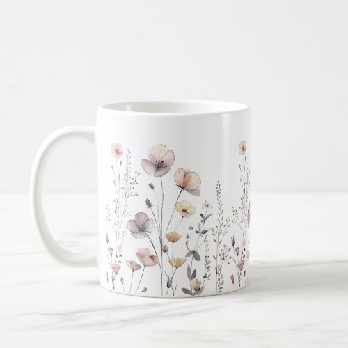 Pastel Boho Wild Flowers Floral Watercolor Coffee Mug